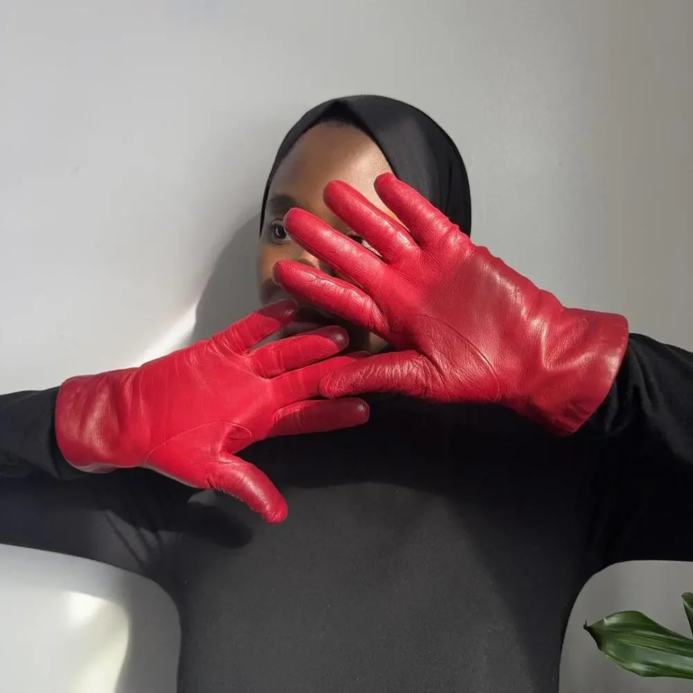 Vintage Portolano Italian Red‎ Leather Cashmere Lined Gloves size 8